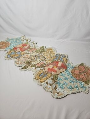 Beaded Floral Table Runner - Multicolor